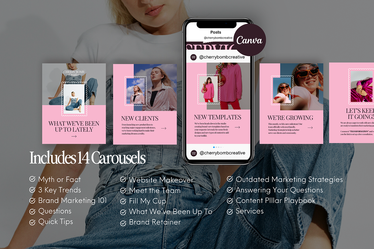 Pink Bold Instagram Canva Templates, a Social Media Template by Warmsoulgallery (Photo 6 of 11)