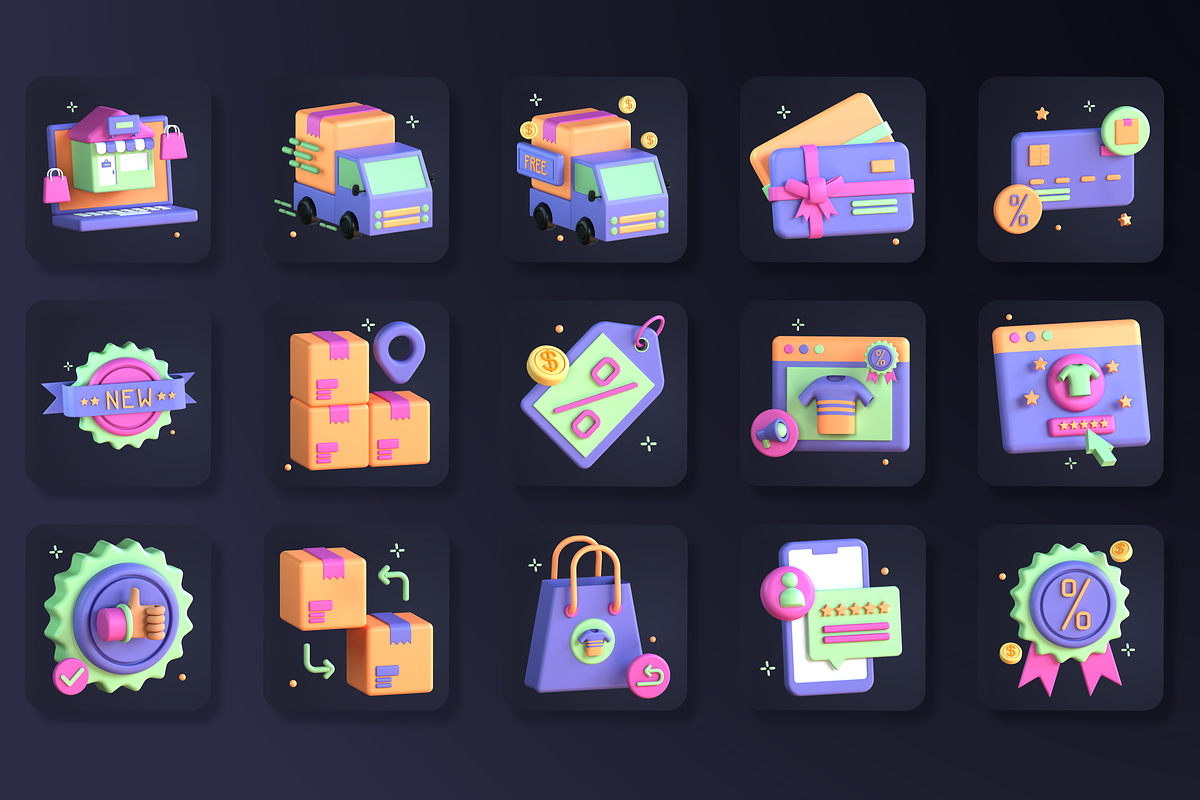 3D eCommerce Icon Set, an Object 3D Model by Flat Icons (Photo 8 of 8)