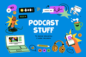 Podcast, music recording items set, a Technology Illustration by Good Studio