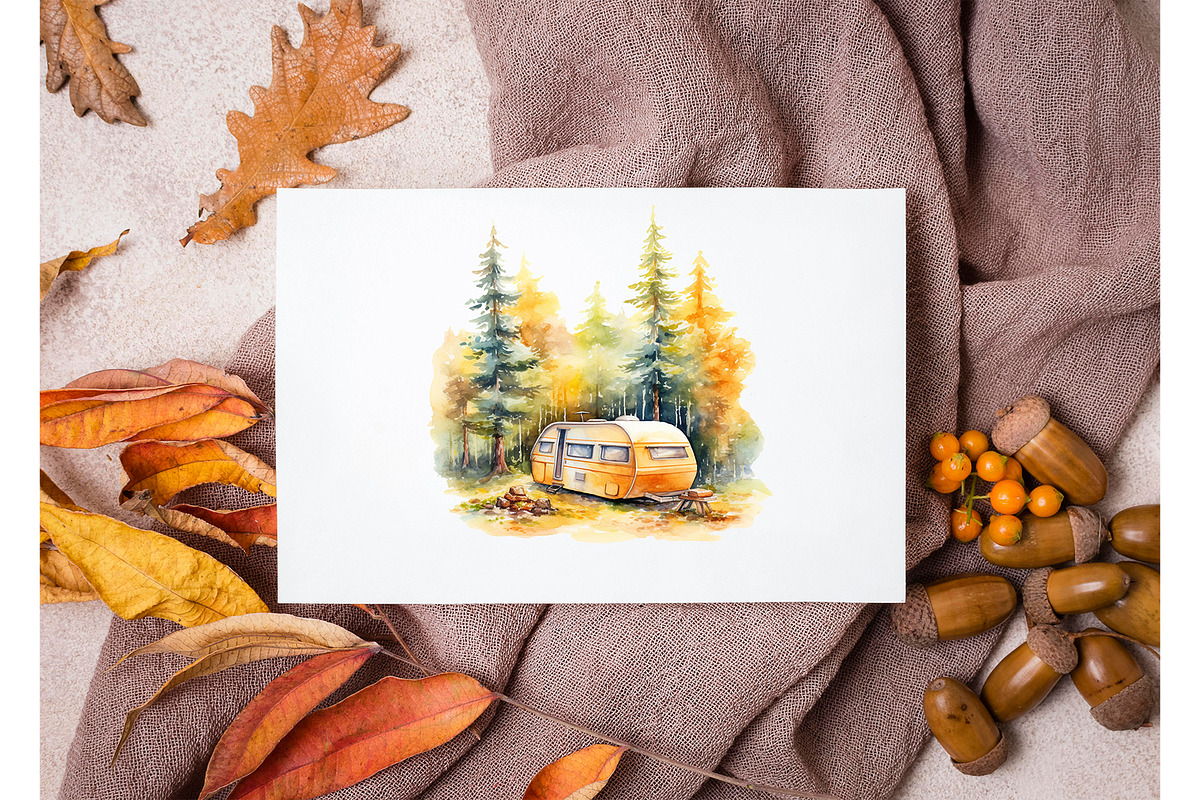 Watercolor fall camping, travel clip, an Object Graphic by KomtsyanTatyanaArt (Photo 6 of 6)