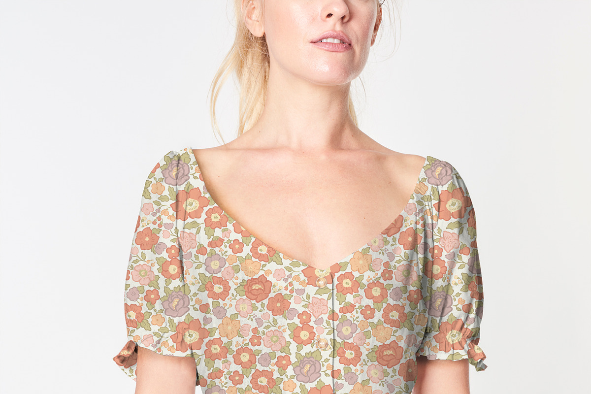 Retro Floral Pattern - Coral Lime, a Pattern Graphic by Mieken Petra Designs (Photo 3 of 5)