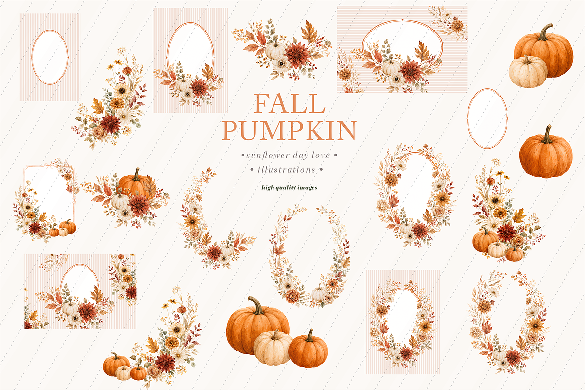 Pumpkin Floral Pampas Grass Clipart, a Seasonal Illustration by Sunflower Day Love (Photo 4 of 6)