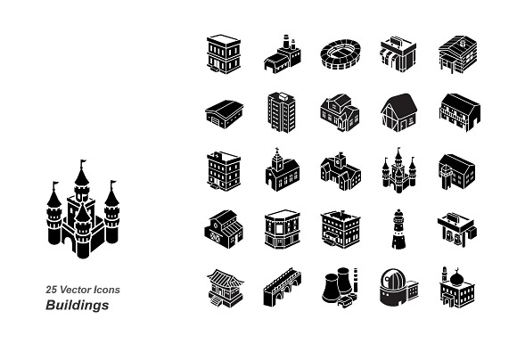 Buildings Glyph Vector Icons