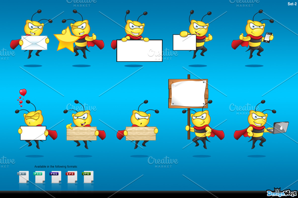 Super Bee Character - Set 2, an Illustration by DesignWolf (Photo 2 of 2)
