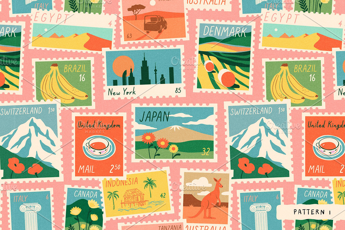World Stamps: Graphics & Patterns, a Pattern Graphic by Dedraw Studio (Photo 3 of 10)