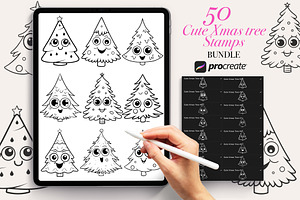 Cute Christmas Tree Procreate Stamps