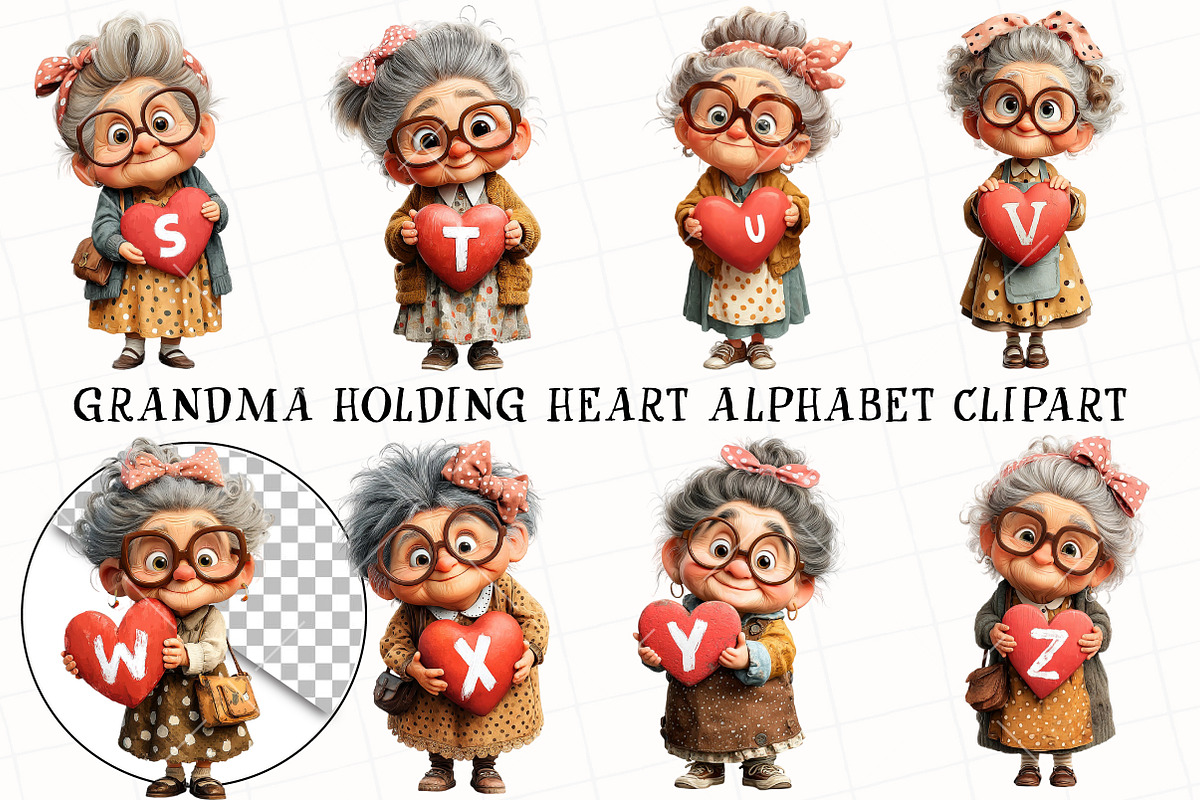 Grandma Holding Heart Alphabet Clipa, an Illustration by OK Design (Photo 3 of 6)