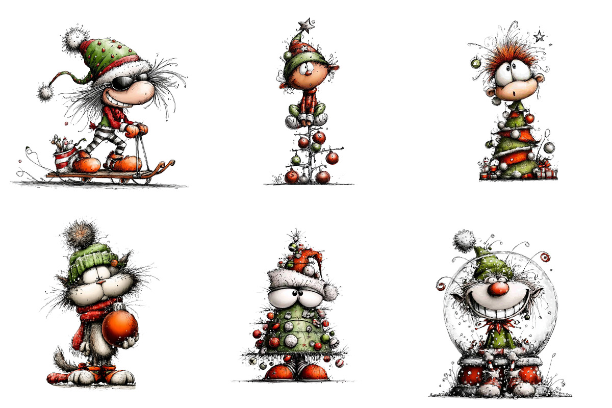 Funny Quirky Christmas Clipart, an Illustration by CreationArt (Photo 2 of 5)