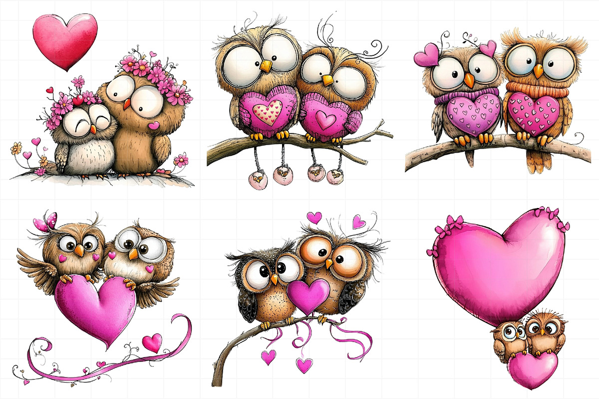 Cute Couple Owl Valentine's Day Clip, an Illustration by Daily.Designs (Photo 3 of 5)