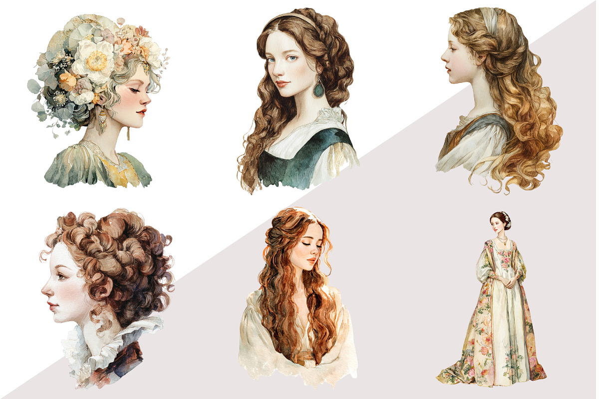 Watercolor Renaissance Lady Clipart, an Illustration by Design Market (Photo 3 of 3)