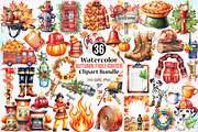 Watercolor Autumn Firefighter PNG, a Seasonal Illustration by Canvas Craft (Thumbnail 1 of 8)