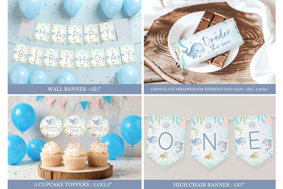 Oneder The Sea Birthday Bundle, a Templates & Theme by Digital_Mind (Photo 6 of 8)