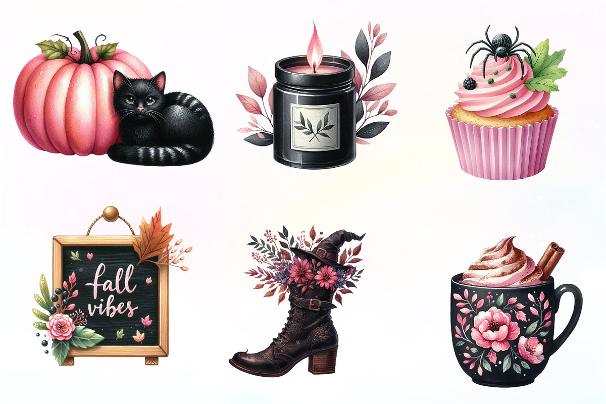 Watercolor Pink and Black Autumn, an Illustration by CreationArt (Photo 7 of 9)