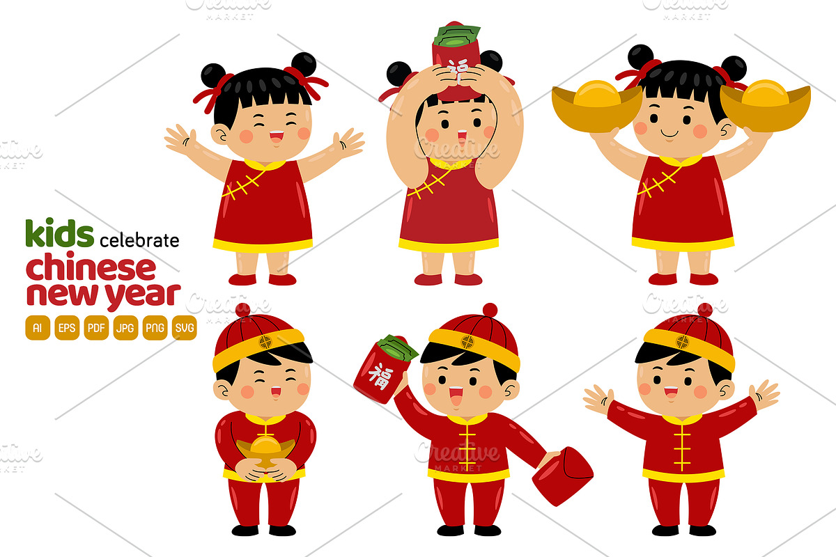 Chinese New Year Kids Vector Pack 01, a Person Illustration by MEDZ