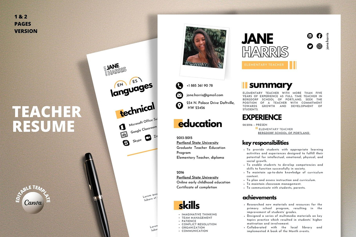 Elementary Teacher Resume Template, a Resume Template by MediaKitTemplates (Photo 1 of 9)