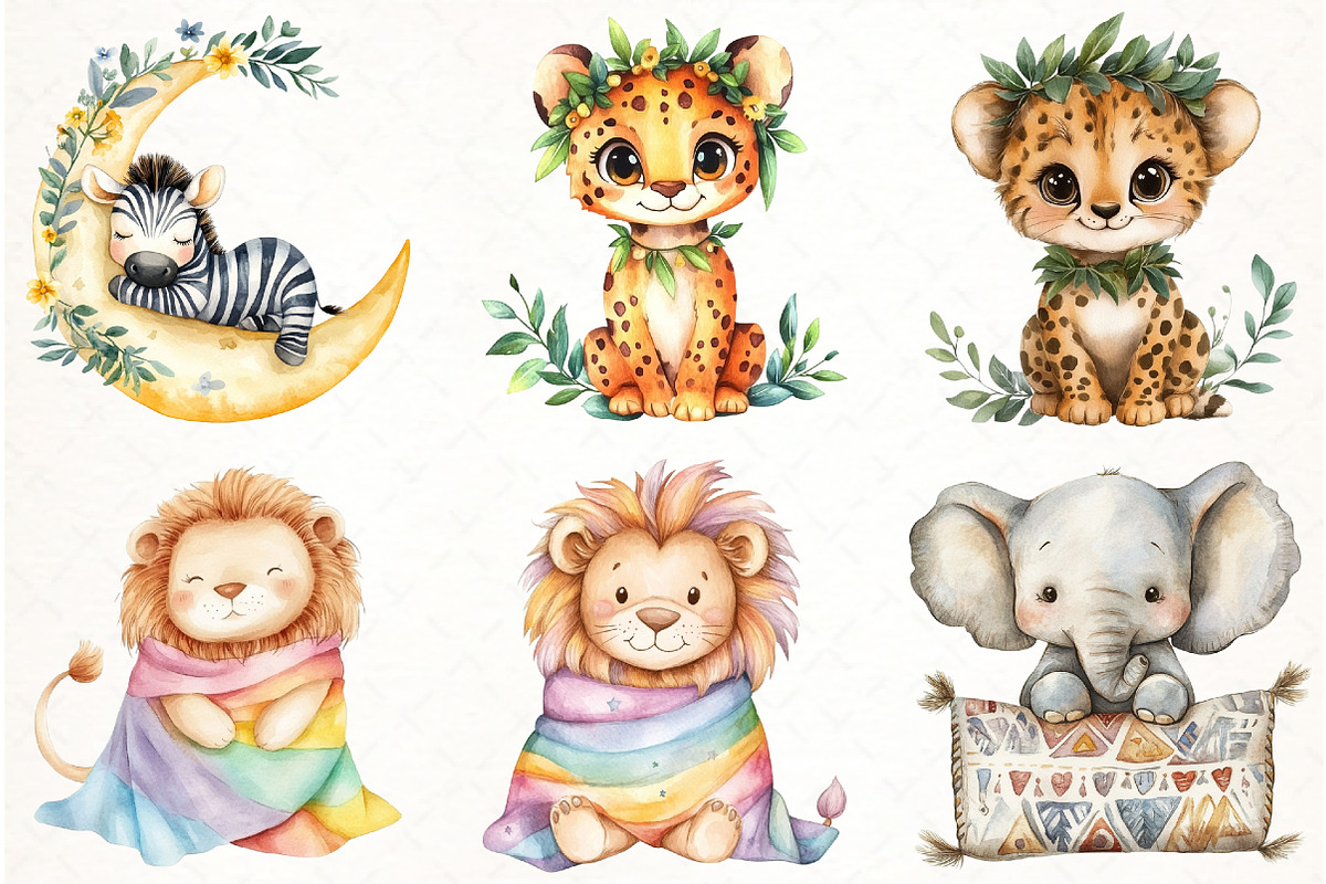 Watercolor Cute Boho Baby Safari Ani, an Illustration by Watercolor design (Photo 4 of 4)