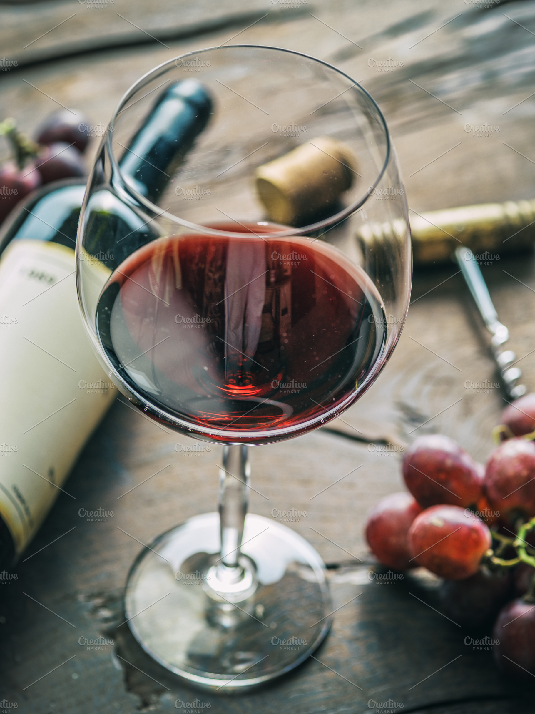 Wine testing. Wine glass, grapes, a Food & Drink Photo by Volff