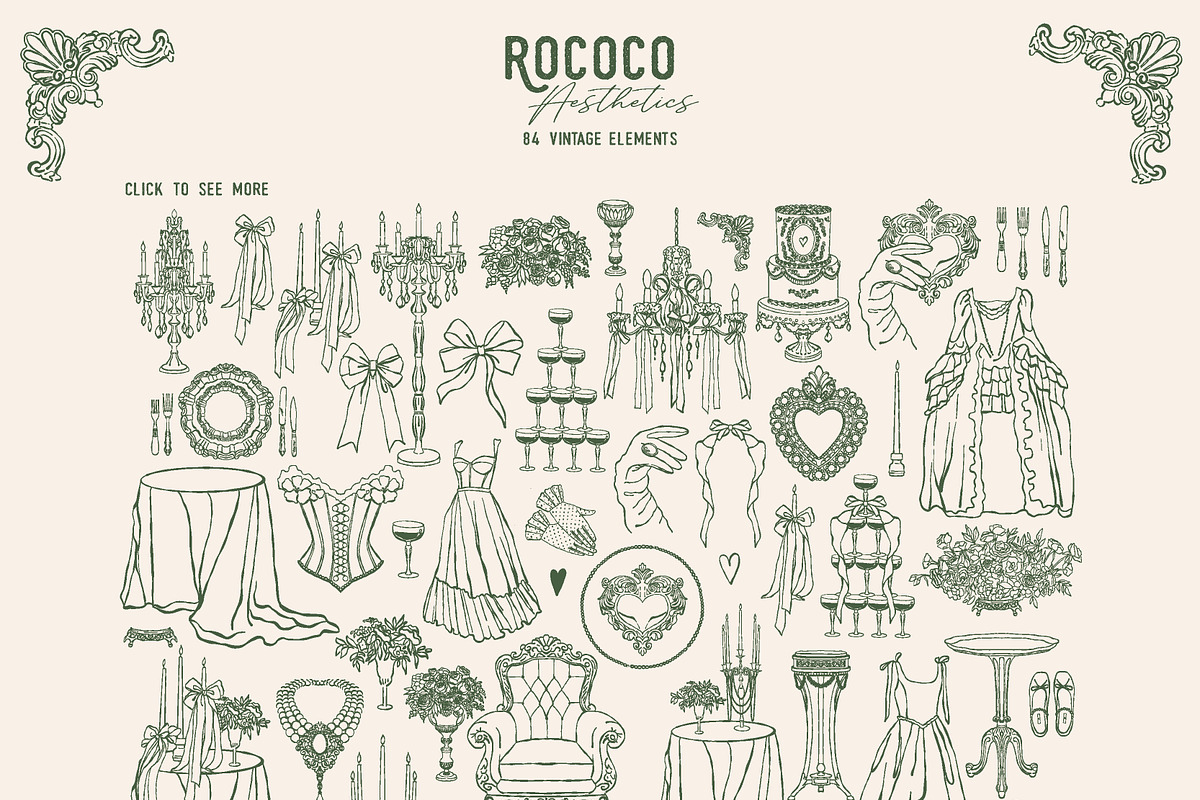 Rococo Aesthetics Vintage Vector Set, an Object Illustration by VerAna (Photo 2 of 17)