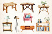 Watercolor Home Furniture Clipart, an Illustration by Dream Creation (Thumbnail 3 of 6)