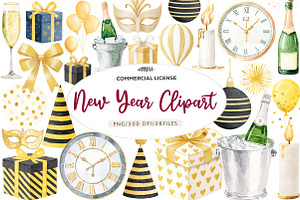 Watercolor New Year Clipart, an Illustration by CreationArt