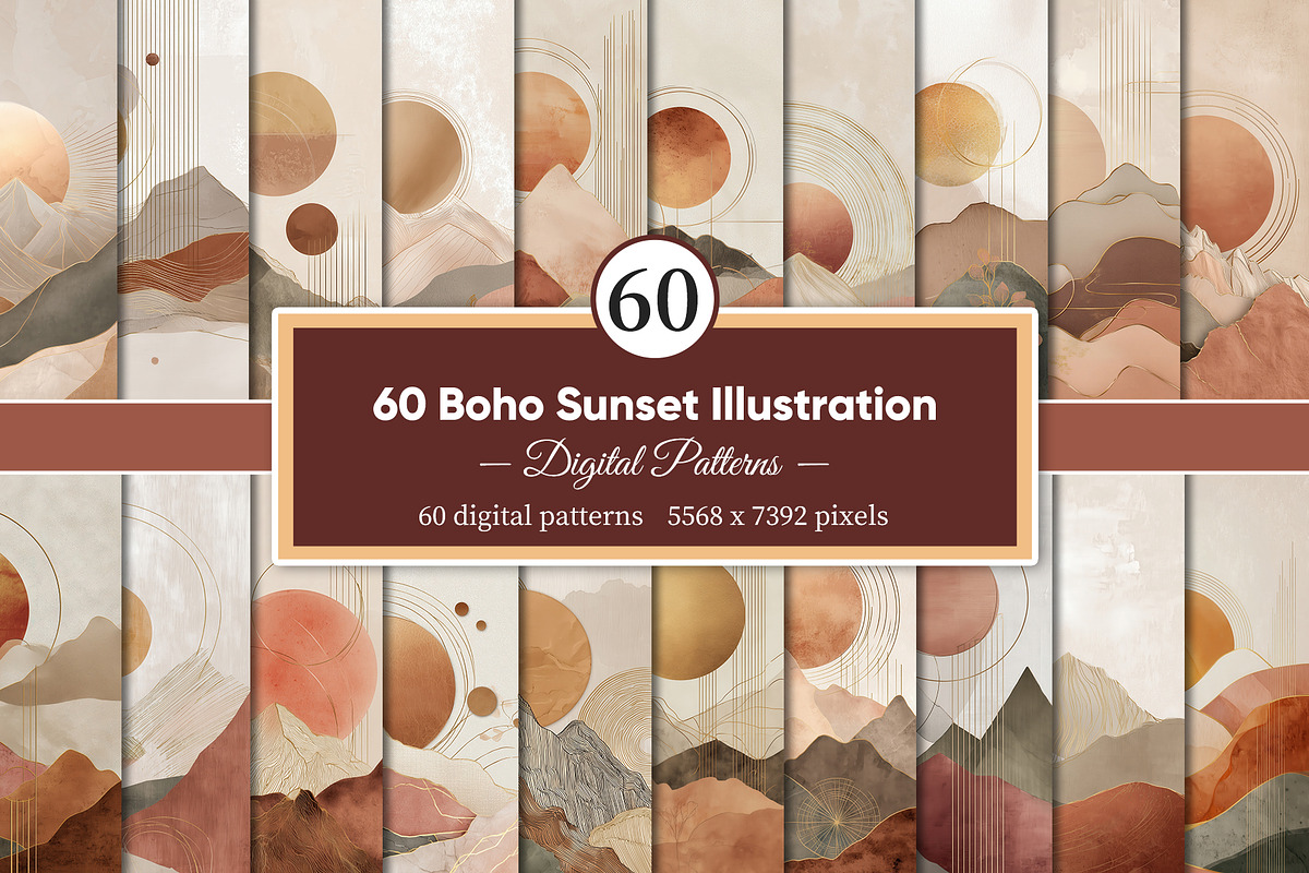 Boho Sunset Illustration, a Decorative Illustration by Housui Patterns (Photo 1 of 9)