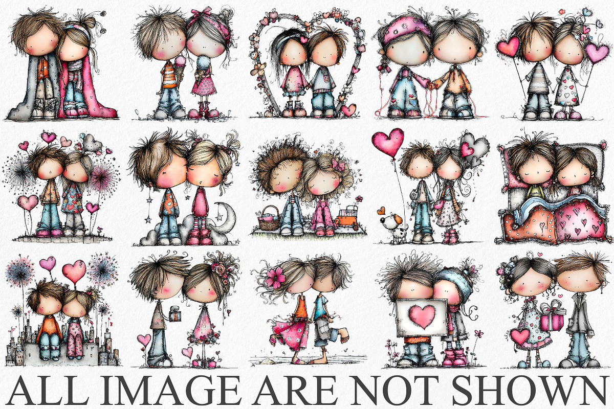 Whimsical Valentine Couple Clipart, an Illustration by Canvas Craft (Photo 3 of 6)