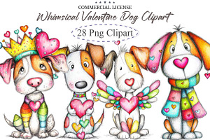 Whimsical Valentine Dog Clipart, an Illustration by designcity5