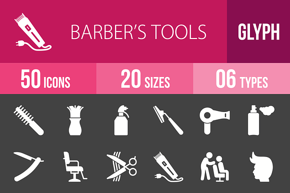 50 Barber’S Tools Glyph Inverted