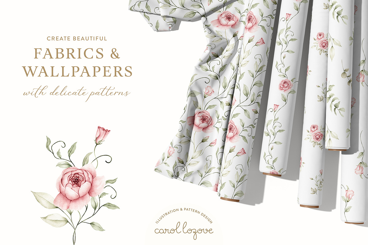 Watercolor Blush Roses Floral Set, a Decorative Illustration by Carol Lozove (Photo 25 of 50)