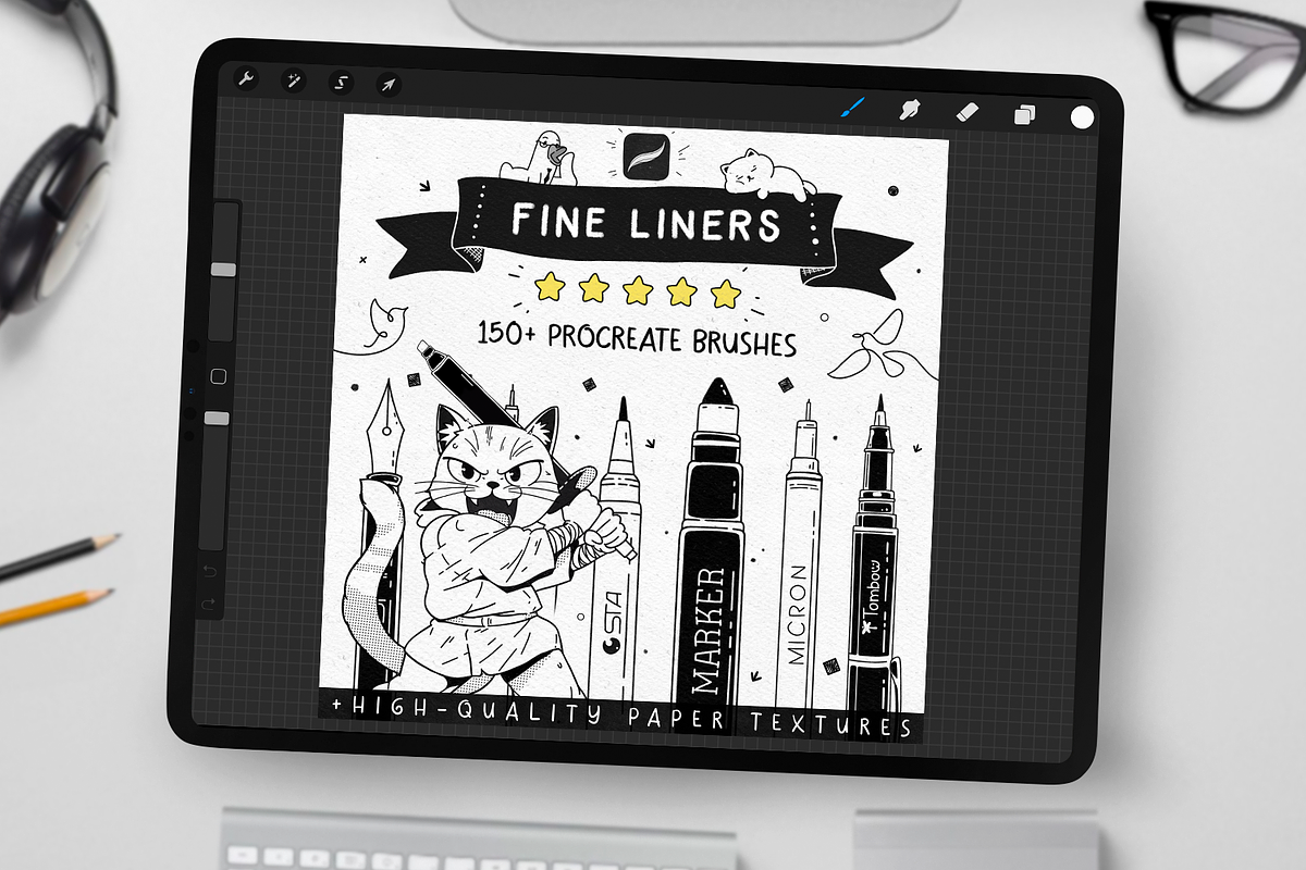 150 Fine Liner Brushes for Procreate, a Brush Add-On by Disyukov (Photo 1 of 8)
