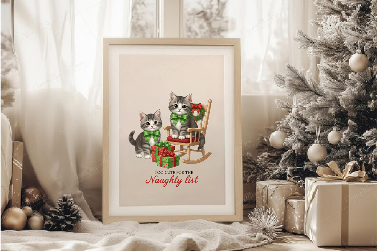 Christmas Vintage Cat Naughty PNG, an Illustration by DreamArtGraphic (Photo 6 of 6)