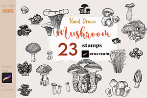 Mushroom Stamp Autumn Leaves Cartoon