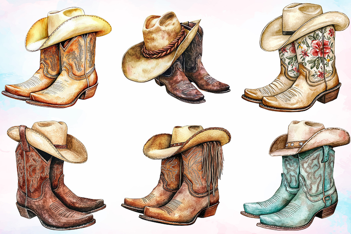 Cowboy Hat and Boots Clipart Bundle, a Seasonal Illustration by Canvas Craft (Photo 3 of 3)