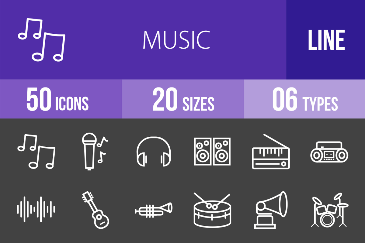 50 Music Line Inverted Icons, an Outline Icon by IconBunny (Photo 1 of 3)