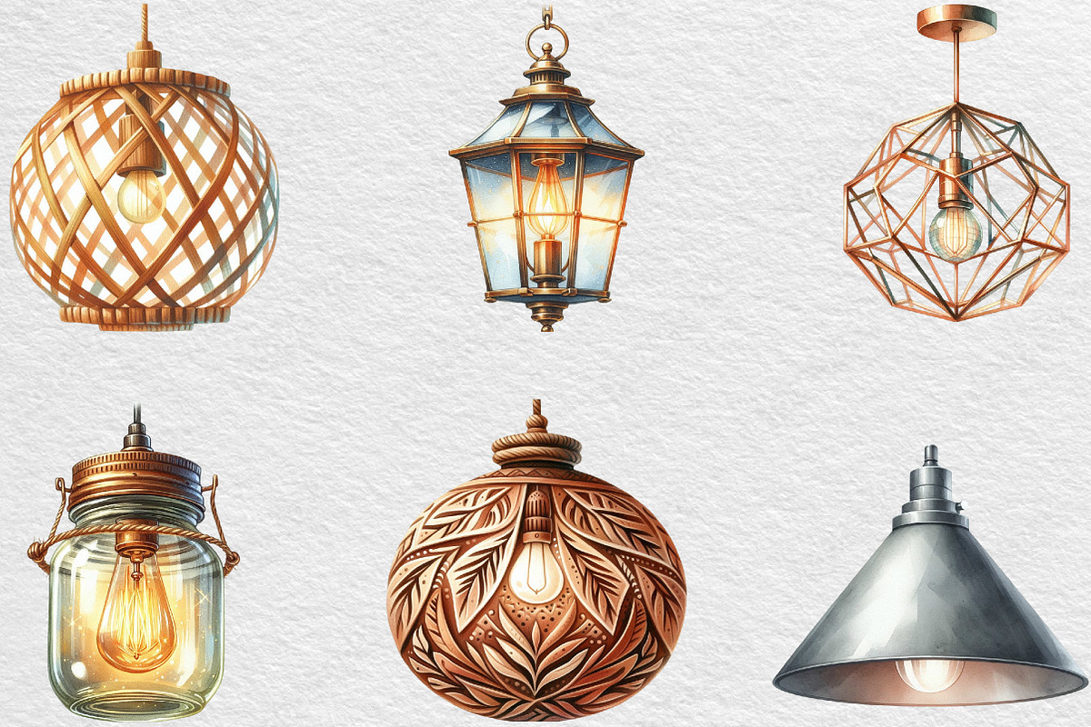 Watercolor Hanging Light Clipart, an Illustration by Black Bird Studio (Photo 5 of 6)