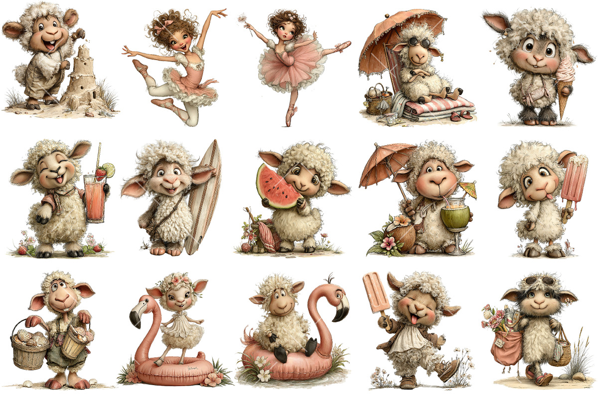 Whimsical Summer Sheep Clipart, an Illustration by OK Design (Photo 3 of 6)