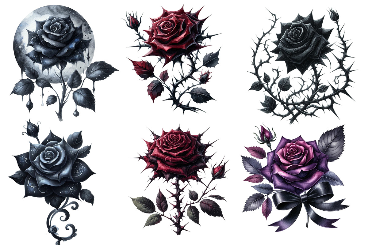 Gothic Roses Clipart Bundle, an Illustration by Designworld (Photo 6 of 6)