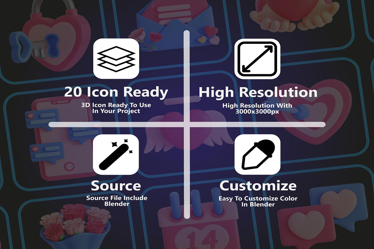 Valentine 3D Icon Pack, an Emoji Icon by Lumina_ui_ux202 (Photo 3 of 6)