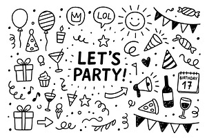 Hand drawn party doodle elements, an Object Illustration by Lemberg Vector