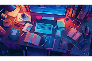 At night, a messy table with a, a Technology Photo by ZinetroN