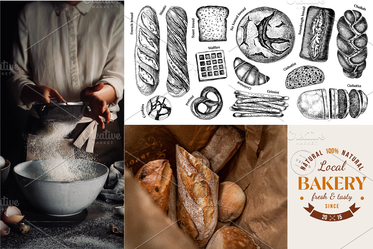 Local bakery. Types of bread., a Food Illustration by handsketched (Photo 2 of 15)