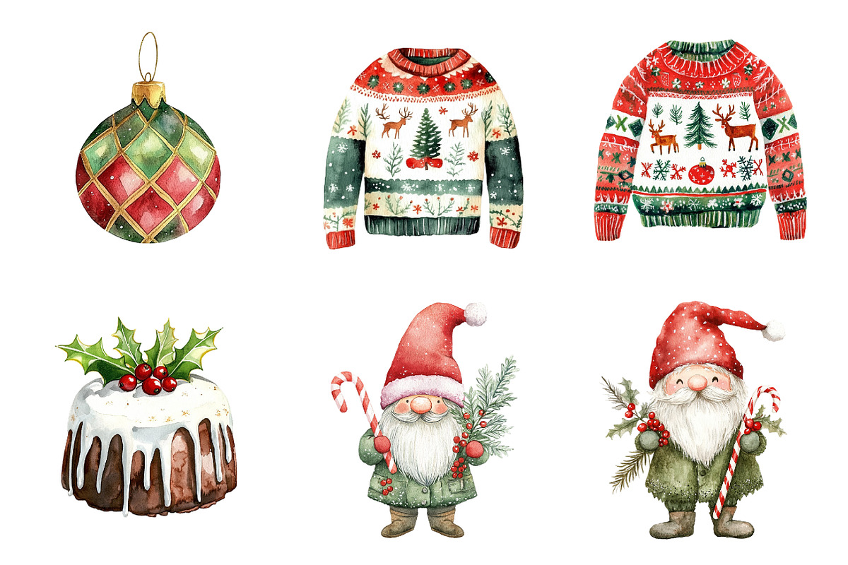 Cozy Watercolor Christmas Clipart, a Work Illustration by SinaCreation (Photo 4 of 6)