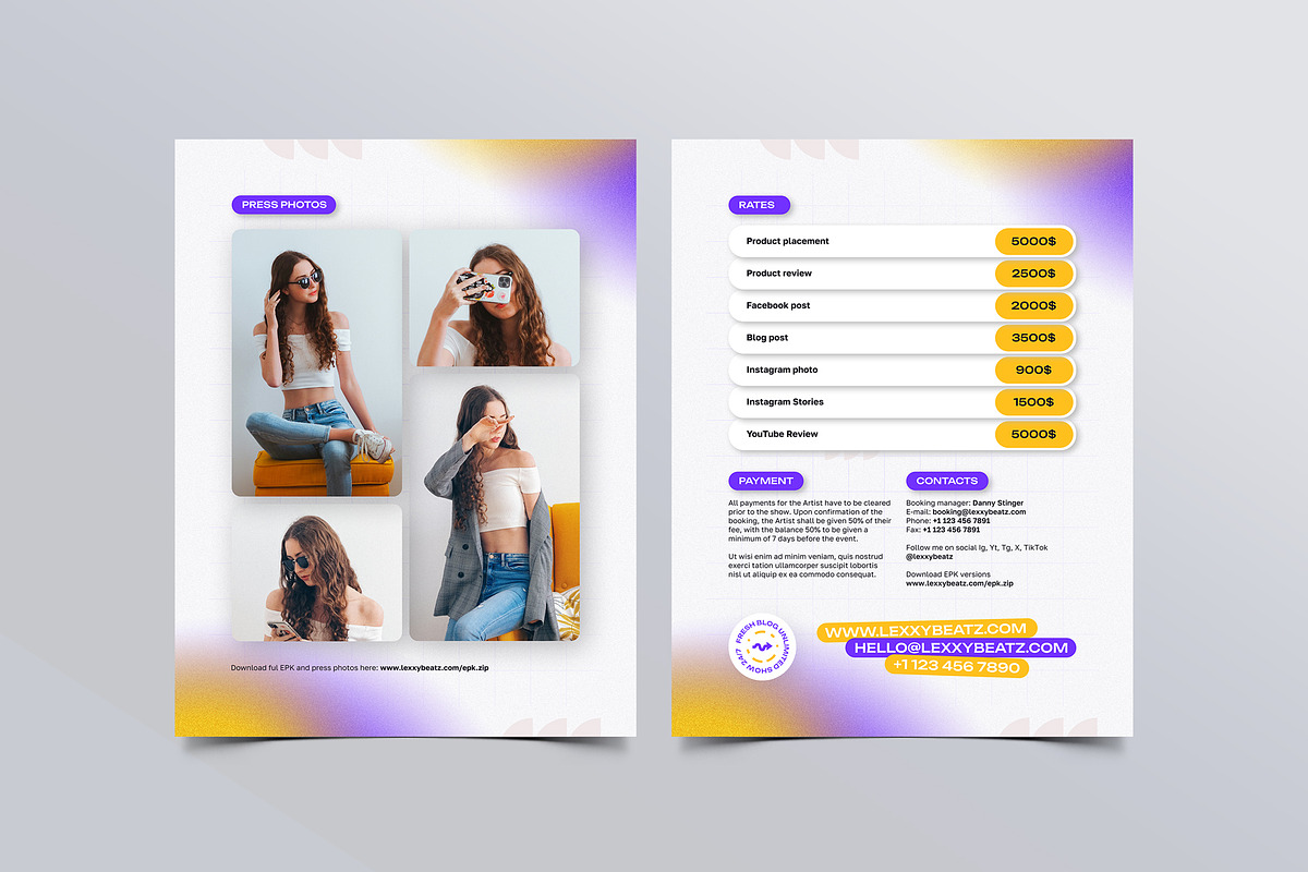 Influencer Press Kit Template, a Resume Template by vinyljunkie (Photo 2 of 8)