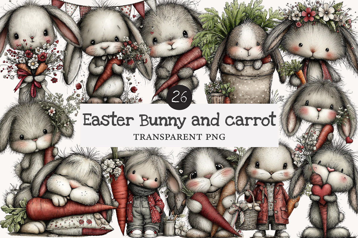 Easter Bunny and carrot clipart, an Illustration by Designworld (Photo 1 of 10)