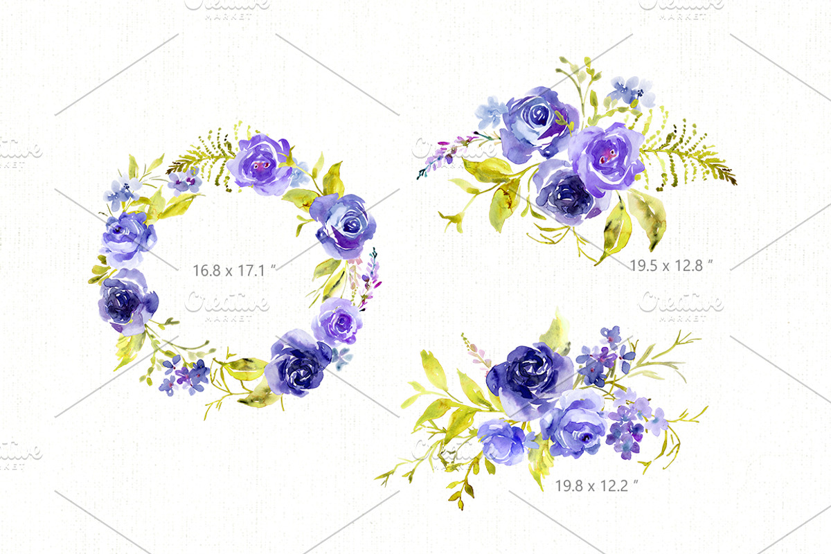 Watercolor Hand-painted Violet Roses, a Decorative Illustration by GraphicsDish (Photo 3 of 3)