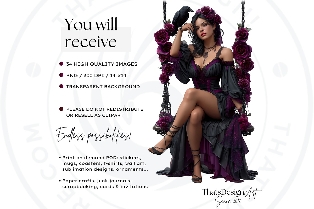 Gothic Girls with Raven Roses PNG, a Person Illustration by ThatsDesignArt (Photo 2 of 10)