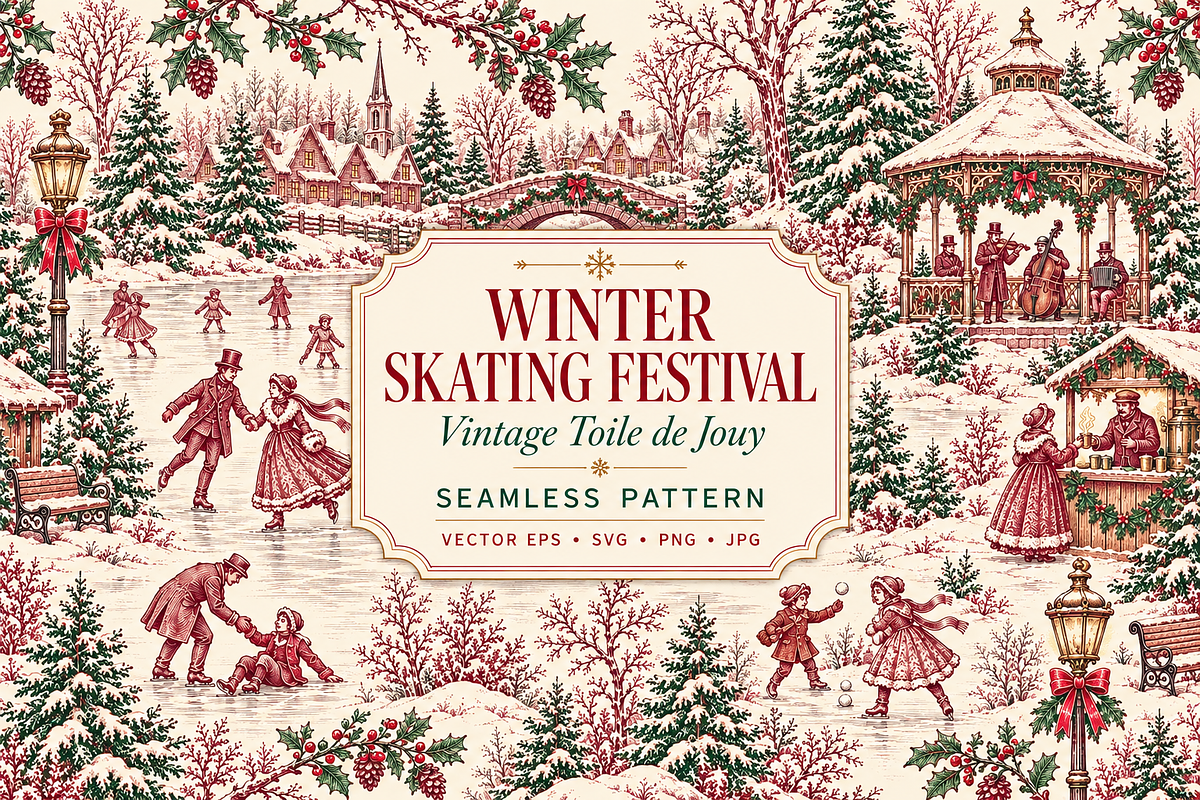 Winter Skating Festival Toile Design, a Pattern Graphic by Olya Creative (Photo 1 of 10)