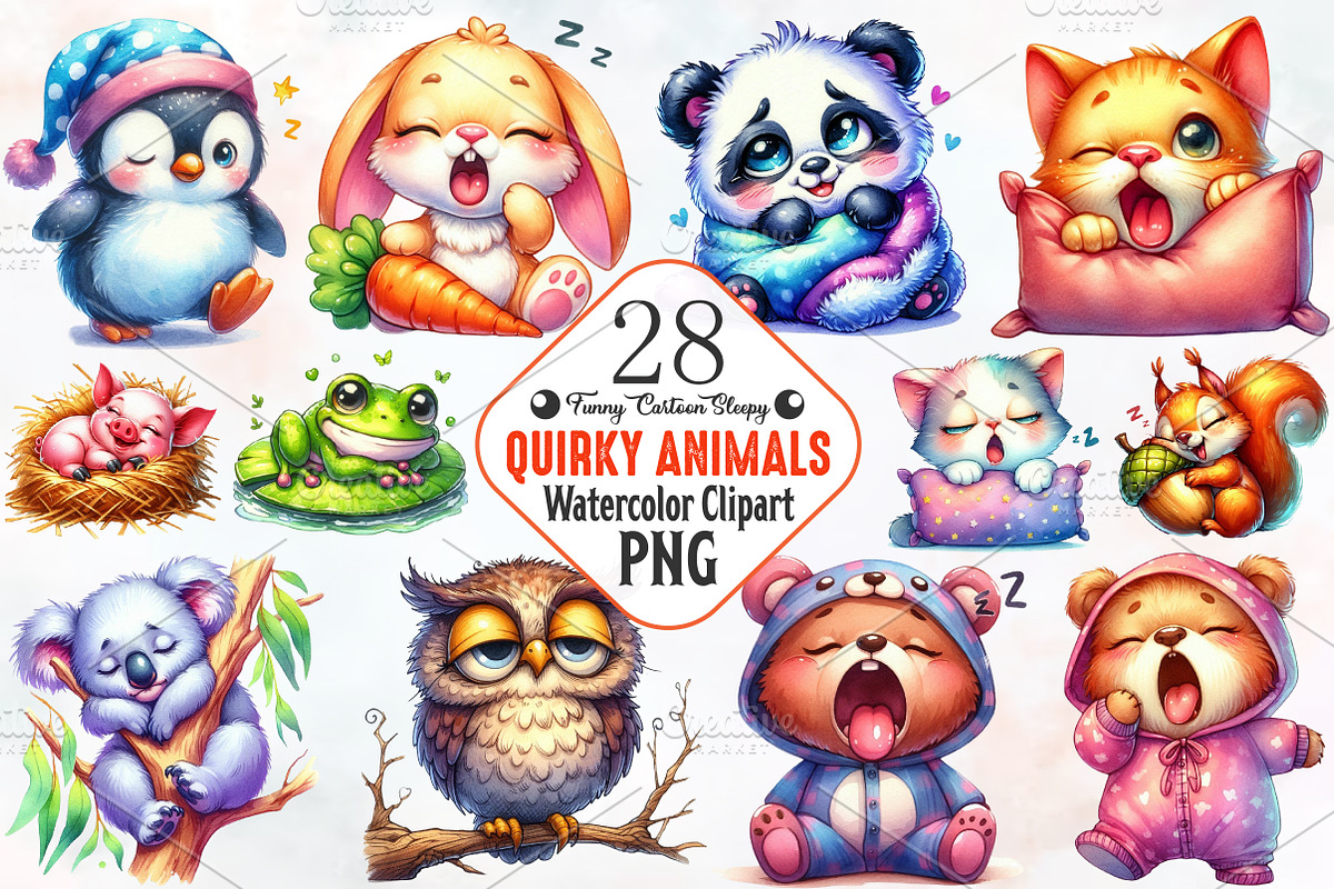 Funny Cartoon Sleepy Quirky Animals, an Illustration by RobertsArt (Photo 1 of 7)