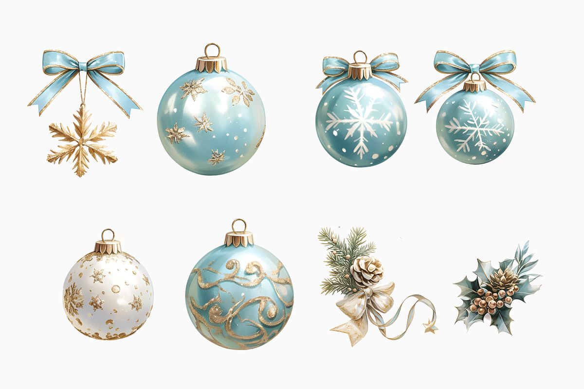 Blue Christmas Ornaments Watercolor, a Seasonal Illustration by Kaleidokika (Photo 2 of 4)