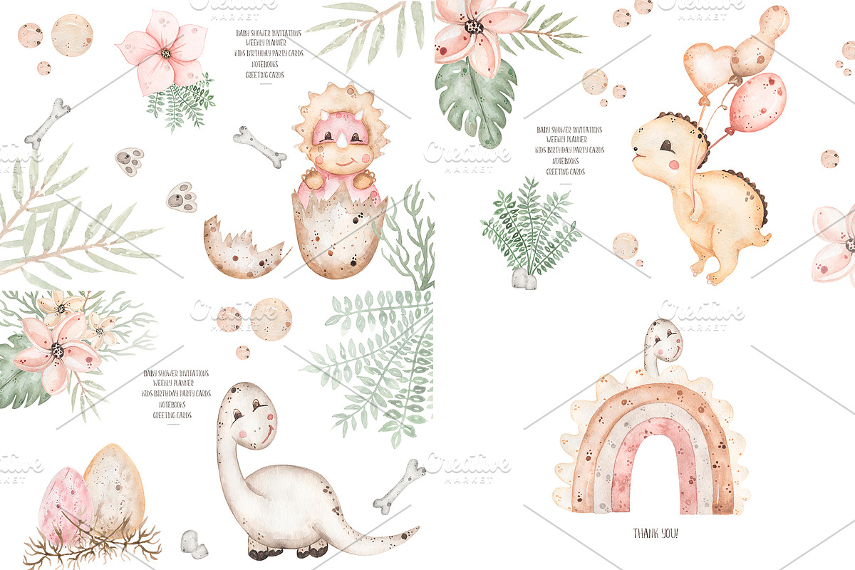 Watercolor Cute Baby Dino Collection, an Animal Illustration by MayaNavits (Photo 14 of 14)